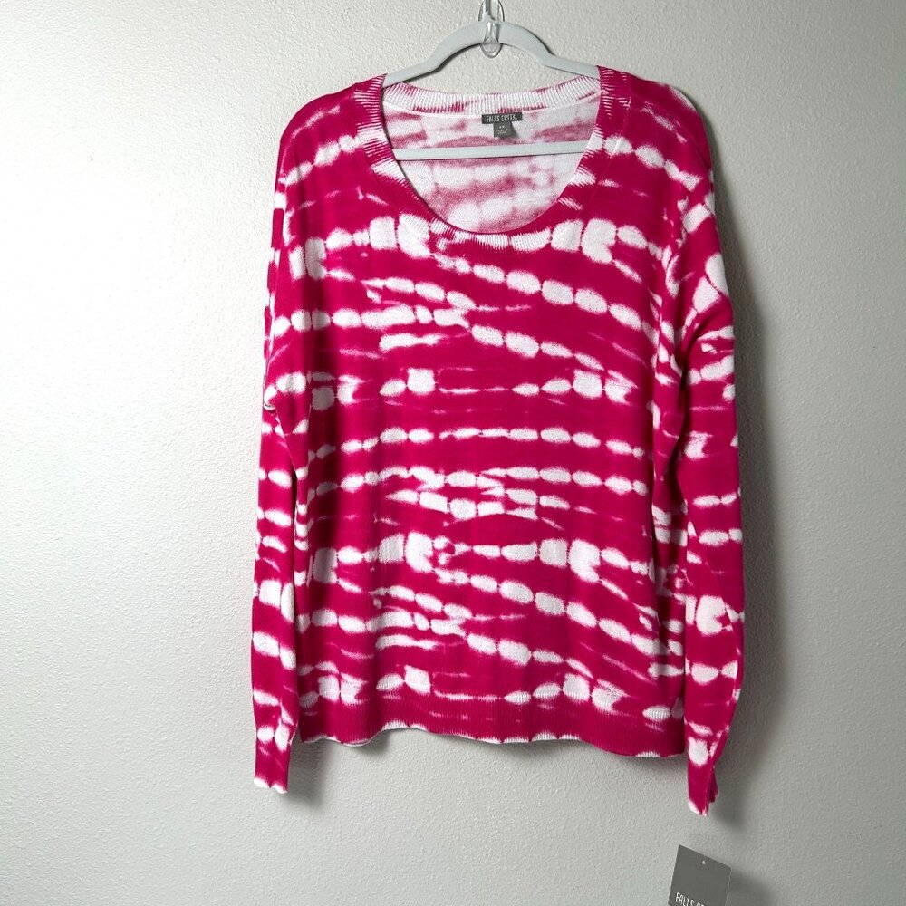 Falls Creek Sweater Size 2X Pink White Splatter Tie Dye Long Sleeve Pullover